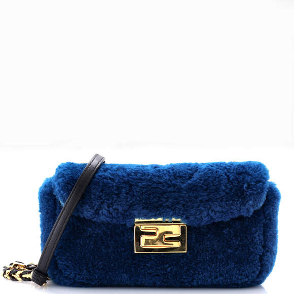 Fendi Be Baguette Flap Bag Shearling #185321F10B - Picture 1 of 9